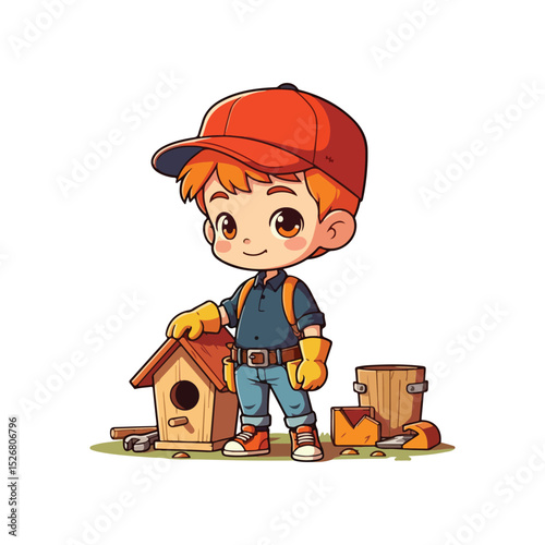 Hand drawn handyman cartoon illustration Playful Carpenter Hardworking woodman cartoon illustration