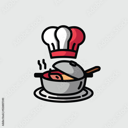 vector icons cooking food chef hat include a pizza slice, a sushi roll, spaghetti and meatballs, a curry bowl burger , fish 

