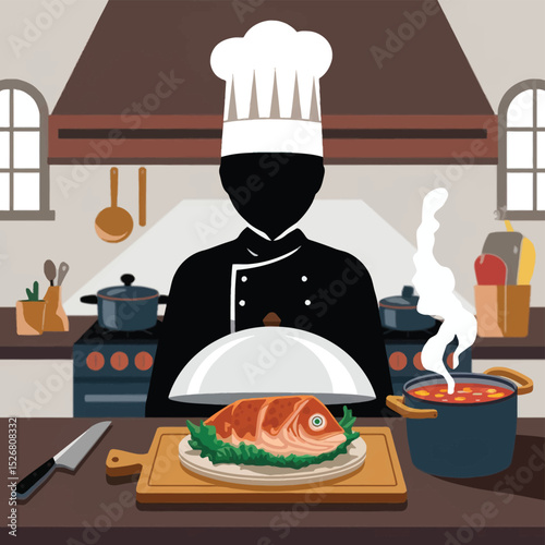 vector icons cooking food chef hat include a pizza slice, a sushi roll, spaghetti and meatballs, a curry bowl burger , fish 
