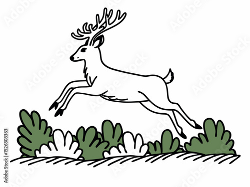 Majestic White-Tailed Deer Leaping over Lush Green Bushes