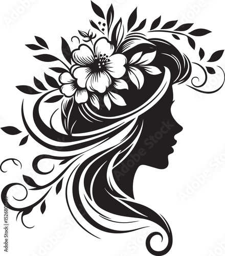 Silhouette of Stylish Woman with Flowing Hair and Floral Crown new 2025 trendy unique
