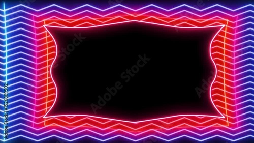 Vibrant Neon Frame Design: Abstract Background with Zigzag Pattern