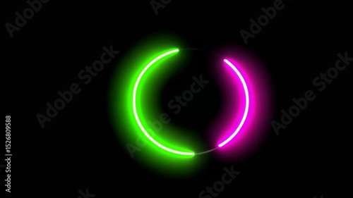 Abstract Neon Circle: Vibrant Green and Pink Glowing Ring on Black Background