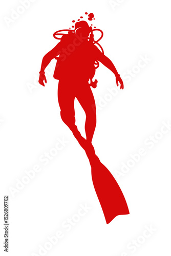 Red silhouette of a scuba diver in action
