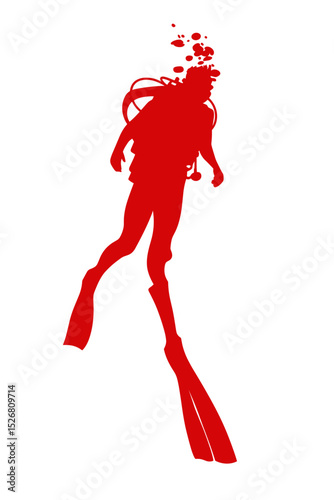 Red silhouette of a scuba diver in action