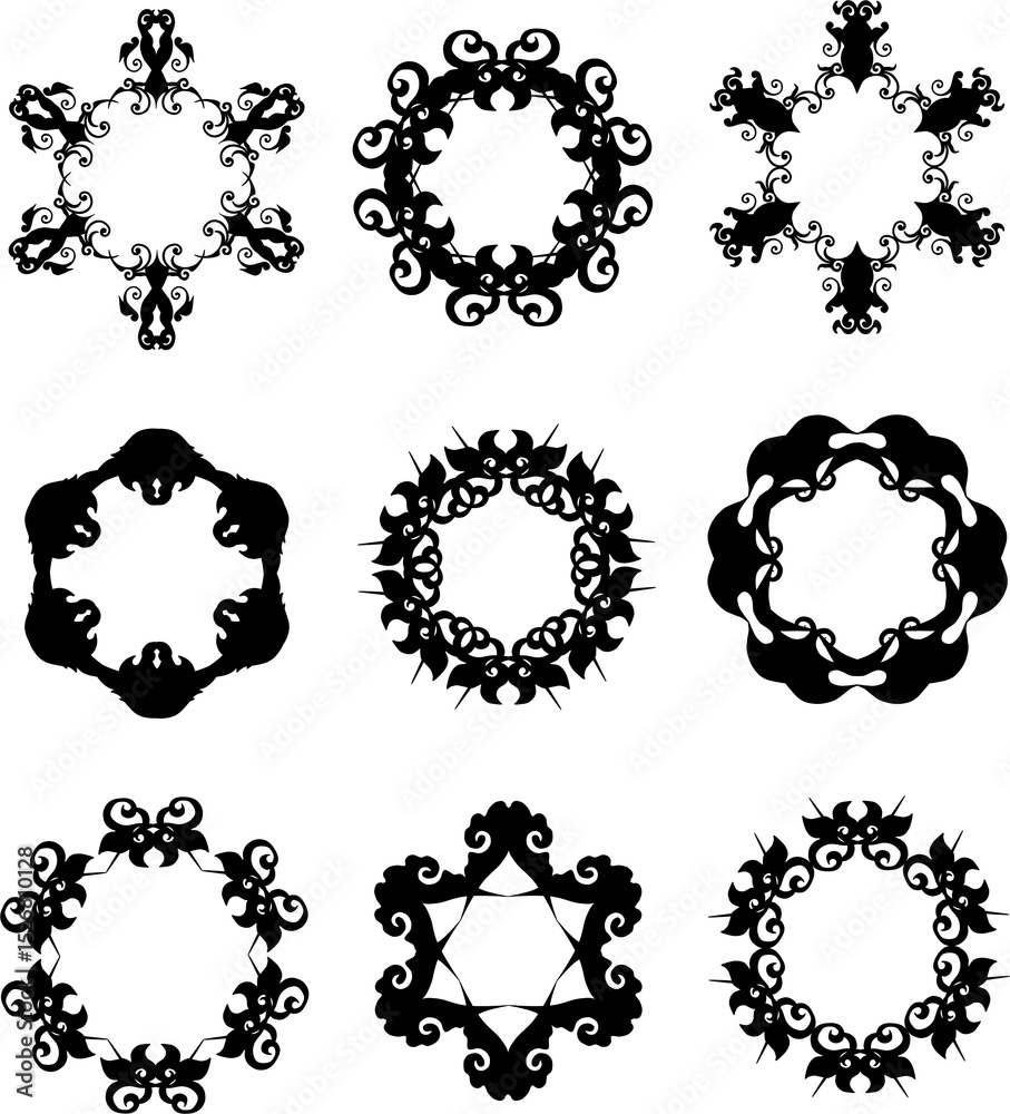Fototapeta premium set of black patterns like star and frame designs