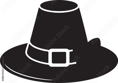 Pilgrim Hat Silhouette with Buckle Elegance, a Timeless Thanksgiving History Art Design, Ideal for Colonial Decor