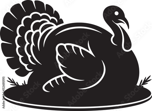 Turkey Platter Silhouette with Feathered Glory, a Thanksgiving Feast Art Design, Perfect for Harvest Meal Decor