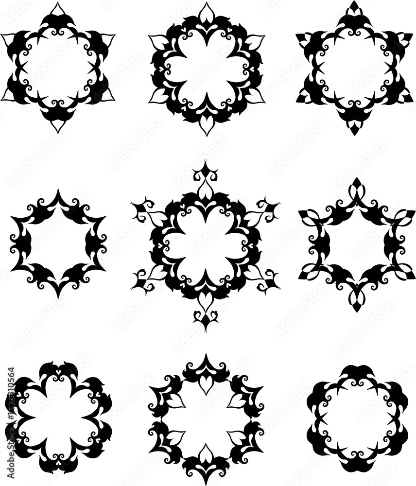 Fototapeta premium set of black patterns and frames like star