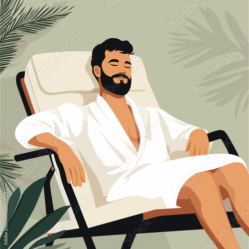Relaxing man in a bathrobe lounging on a chair