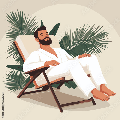 Relaxing man in a bathrobe lounging on a chair