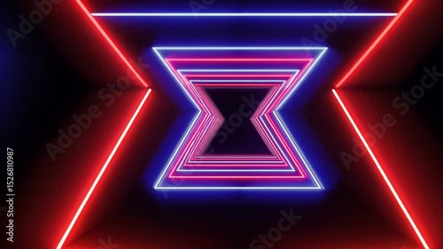 Abstract Neon Tunnel: Red and Blue Glowing Lines in Dark Space