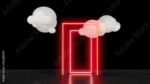 Red Neon Gateway to the Clouds: A Digital Art Piece