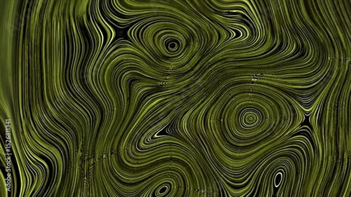 Abstract Swirling Green and Black Pattern: A mesmerizing digital art piece featuring swirling lines and concentric circles in shades of olive green and black.
