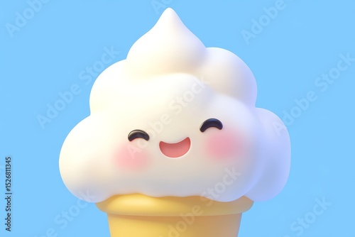 3D cartoon cloud soft serve icon in fluffy white and raindrop blue with ultra high definition isometric view on white background