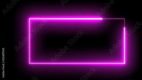 Abstract Purple Neon Rectangle Frame on Black Background