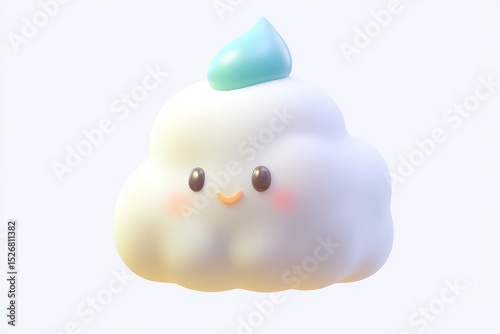 3D cartoon cloud soft serve icon in fluffy white and raindrop blue with ultra high definition isometric view on white background