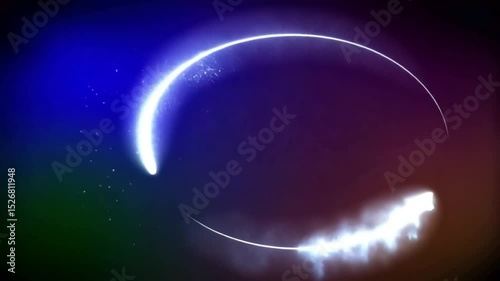 Abstract Glowing Neon Circle with Fireworks and Sparkles