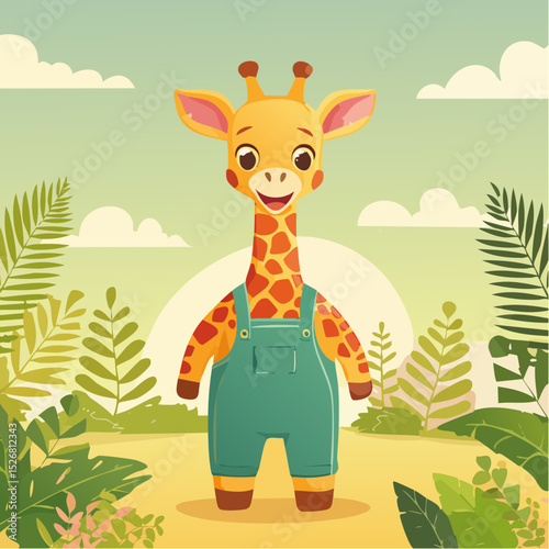 Baby giraffe in overalls
