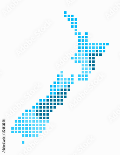 New Zealand dotted map. Digital style map of the country on white background. New Zealand shape with square dots. Colored dots style. Large size squares. Amazing vector illustration.