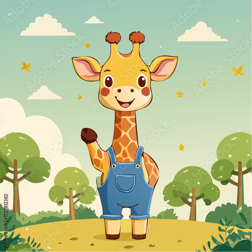 Baby giraffe in overalls
