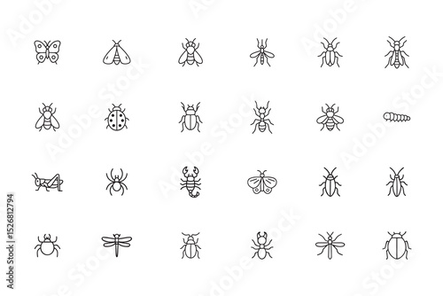 Insects and bugs line icon set, vector illustration collection of various animal and pest outline symbols