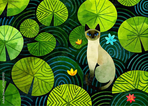 A whimsical collection of abstract floral and botanical illustrations, bursting with vibrant greens and yellows against a dark, enchanting background. These artworks showcase a playful interpretation 