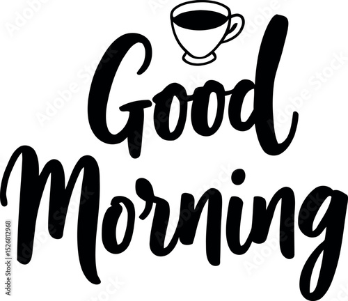 Good morning coffee cup silhouette isolated on white background.
