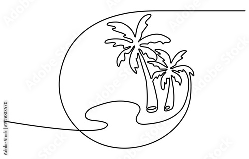 Palm tree continuous one line art drawing of isolated outline vector illustration