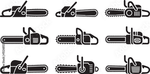Chainsaw Silhouette Set with Blade Handle Art Design, Perfect for Logging Timber Decor and Power Tool Illustration Theme