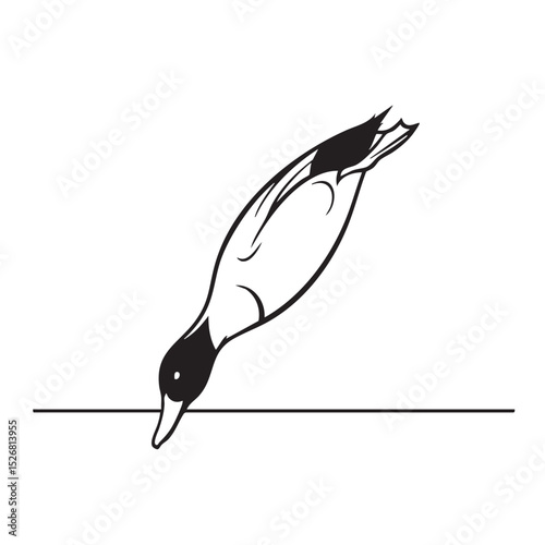 Diving Duck A Black and White Illustration of a Duck Submerging Underwater