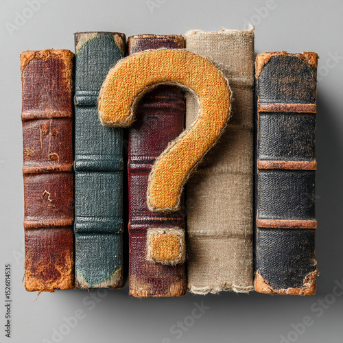 Lifelong Learning - Books arranged in a question mark shape on a neutral background, symbolizing inquiry and knowledge in a concept photo with soft shadows.