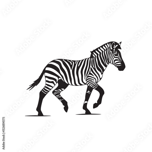 Striped Zebra in Motion A Captivating Black and White Illustration
