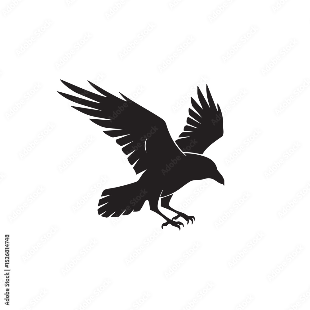 Majestic Raven in Flight A Powerful Silhouette Illustration Majestic Raven in Flight A Powerful Silhouette Illustration