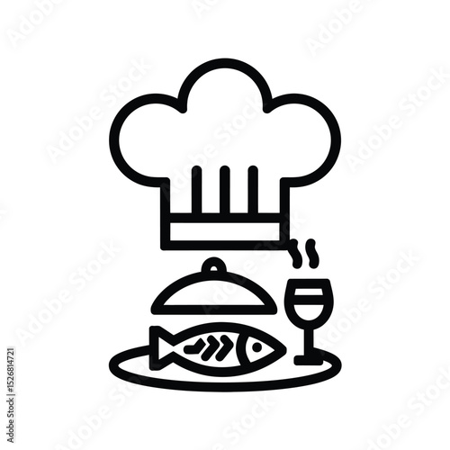 vector icons cooking food chef hat include a pizza slice, a sushi roll, spaghetti and meatballs, a curry bowl burger , fish 
