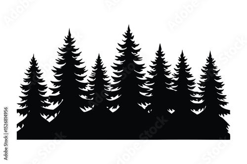 Monochrome pine forest silhouette vector art illustration