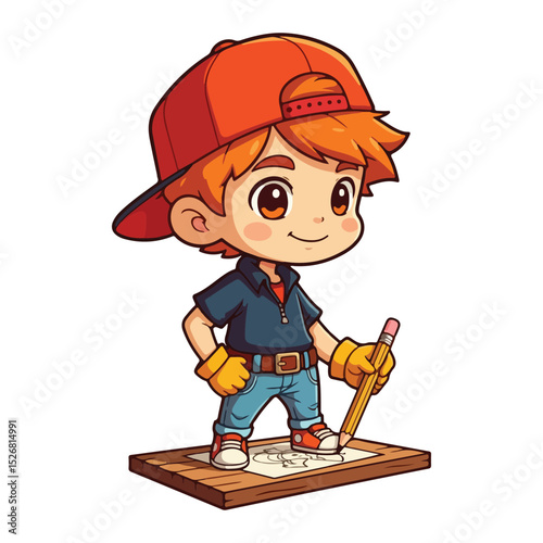 Hand drawn handyman cartoon illustration Playful Carpenter Hardworking woodman cartoon illustration