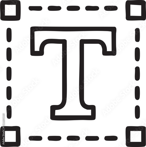 Hand Drawn Text Box Icon with Dashed Border and Square Handles for Graphic Design simple