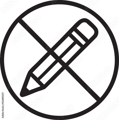 No Editing Allowed Black and White Icon of a Pencil with a Prohibition Symbol simple