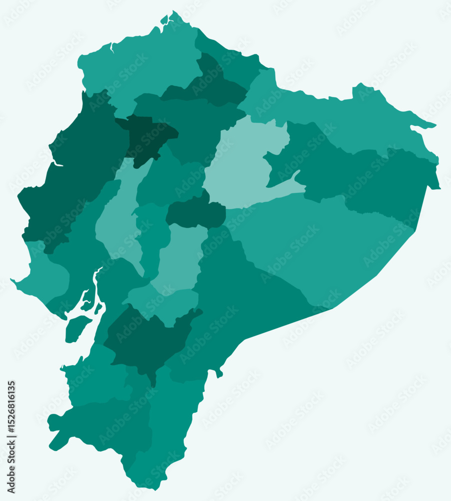 Fototapeta premium Map of Ecuador with regions. Just a simple country border map with region division. Teal color palette. Flat Ecuador shape with administrative division. Vector illustration.