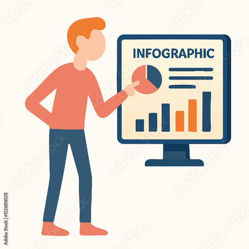 Flat Style Presentation Board with Statistics Graphic Data and Human Illustration