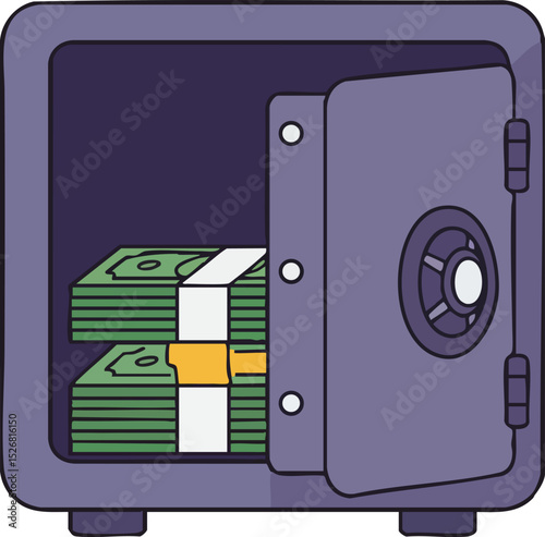 Open safe with stacks of money inside secure cash storage vector illustration 