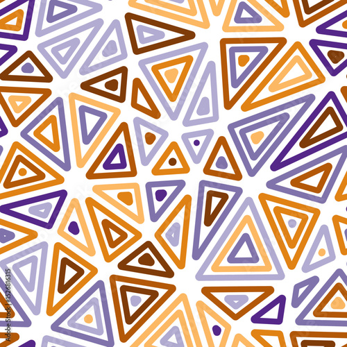 Vector science background. Large shape size. Multiple repeated inner triangles. Multicolored style. Repeatable pattern. Vibrant vector tiles. Seamless vector illustration.