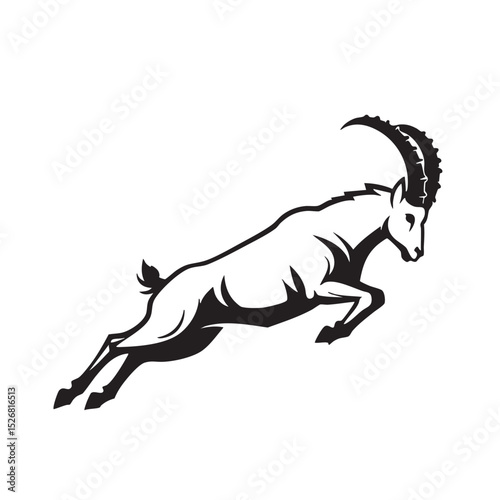 Majestic Mountain Goat in Leap A Powerful Wildlife Illustration