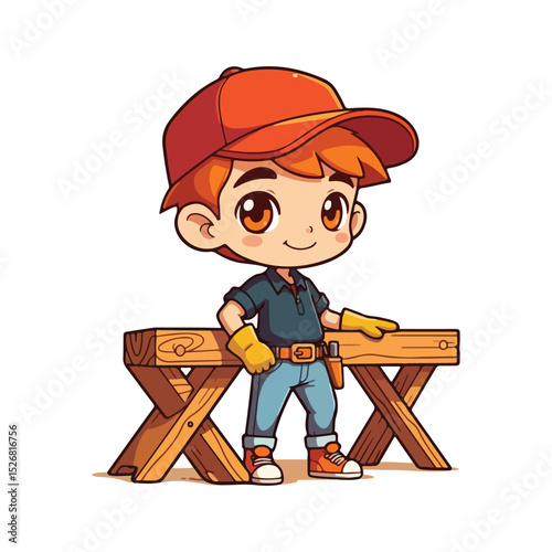 Hand drawn handyman cartoon illustration Playful Carpenter Hardworking woodman cartoon illustration