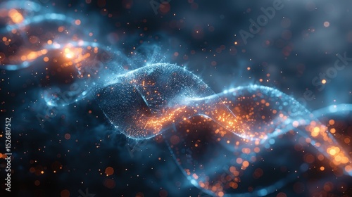 Cosmic energy interlaced with digital particles, representing complex relationships and connectivity.