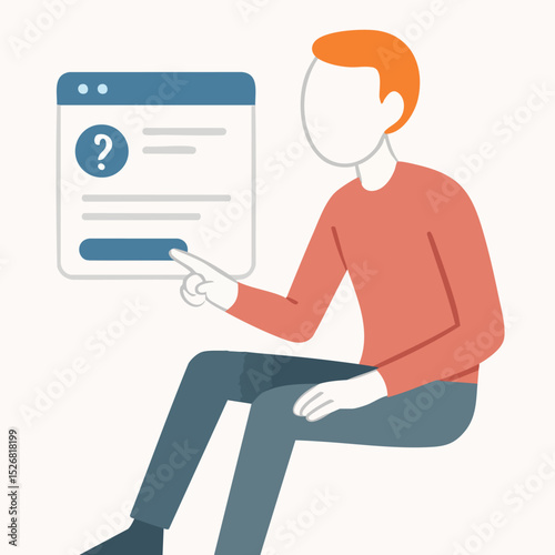 Flat Style Man Asking Question About Information on Website Illustration