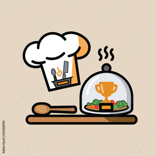 vector icons cooking food chef hat include a pizza slice, a sushi roll, spaghetti and meatballs, a curry bowl burger , fish 
