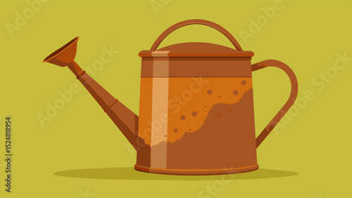 A rusted watering can that has been passed down for generations a symbol of the longstanding tradition of cultivating a community garden.. Vector illustration