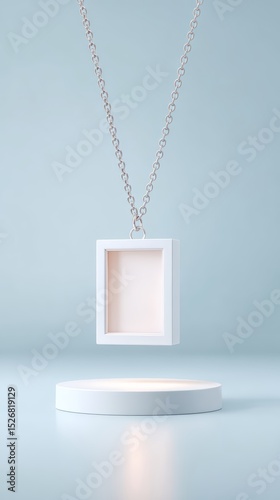 Elegant chain holding framed memento under studio light, chain memento elegant as a premium gift visual